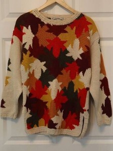 Tapestries by Jamie Delaney Multicolor Leaf Sweater Size Small