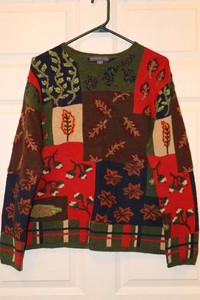 Northern Isles Patchwork Autumn Motif Knit Sweater Size M