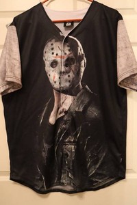 Vintage Friday the 13th Jason Voorhees Button-Up Baseball Jersey XL