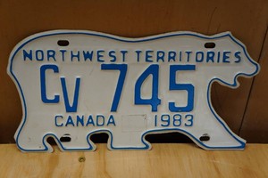 Vintage Northwest Territories Canadian Bear Shaped License Plate