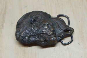 Vintage Indian Metal Craft King Lion Sleeps Belt Buckle
