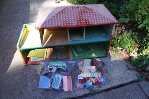 Vintage Tin Litho Metal Doll House and Accessories