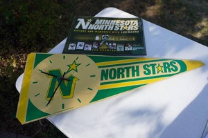 1987 Minnesota North Stars Pennant Wall Clock and Autographed Book