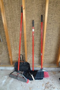 Assorted Brooms and Dust Pan