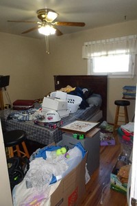Contents of Room - Bed Frame, Area Rugs, Sports Memorabilia, LCD TV, Fan
