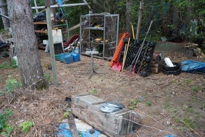 Pallet Racking and Shelving with Contents - Yard Tools, Mower Tanks and Seats