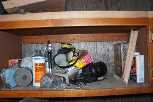 Contents of Cabinet - Paint Tools and Supplies