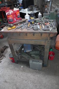 Welding Table with Contents - Bench Vise, Hand Tools, Metal Scraps