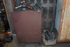 Pneumatic Vertical Grinder, Winch and Cabinet of Hardware
