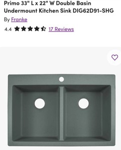Primo 33 L x 22 W Double Basin Undermount Kitchen Sink granite composite