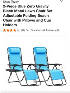 Blue Zero Gravity Black Metal Lawn Chair Set
