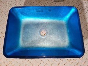 Blue glass vessel sink