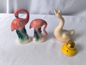 Flamingo and Goose with a golden Egg Salt and Pepper Shakers-2 Sets