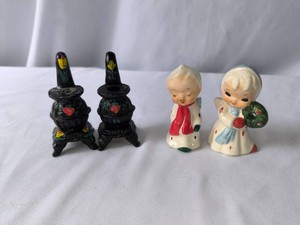 Pot belly Stoves and Christmas Angels Salt and Pepper Shakers-2 Sets