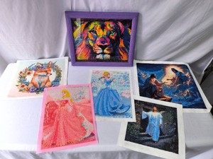 Diamond Paintings- Animals,Religious and Disney Princesses-lot of 6