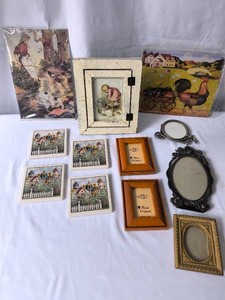Ceramic Bird House Coasters, Vintage Picture frames, Rooster Print, Scorned Lady Print with Children -12 piece lot