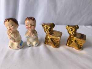Praying Children and Gold French Bulldogs Salt and Pepper Shakers-2 Sets