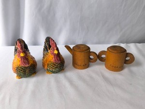 Roosters and Wood Coffee PotCup Salt and Pepper Shakers-2 Sets