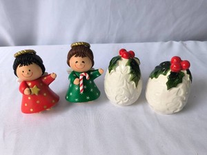 Hallmark Christmas Angels and Lefton Holly Berry egg Salt and Pepper Shakers-2 Sets