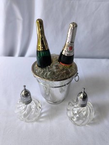 ChampagneIce Bucket and Small Clear Glass Salt and Pepper Shakers-2 Sets