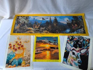 Diamond Paintings- Mountain Animals Landscape, Deer Prints, Sunset on Water -Lot of 4
