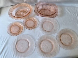 Pink Depression Plates - Lot of 8