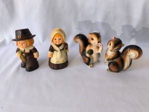 Pilgrims and Squirrels Salt and Pepper Shakers-2 sets