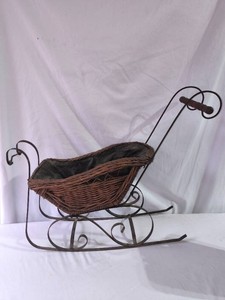 Vintage Decorative Wicker and Wrought Iron Doll Sleigh