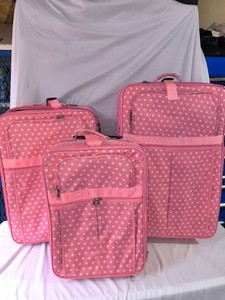 3 piece Soft Sided Luggage Set-Pink Polka Dots