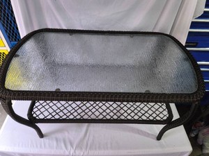Wicker Coffee Table with Glass Top