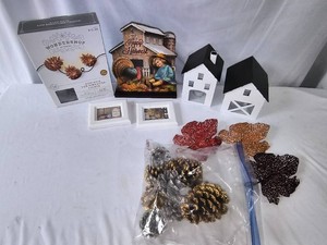 Pinecone Lights- Tealight Candle Houses-Glittered Fall leaves & Pinecones-Mini Picture Frames-Harvest Home Decor- Lot of 10