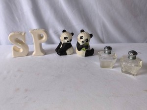 Panda Bears,Clear Glass and letter SP-Salt and Pepper Shakers-3 Sets