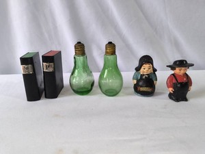 Books,Green Lightbulbs and Pilgrims Salt and Pepper Shakers-3 Sets
