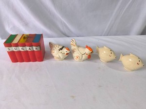 Chickens and Fish Salt and Pepper Shakers and Sugar Holder