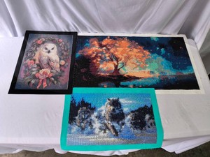 Diamond Paintings-lot of 3-Owl,Wolves,Scenery Piece