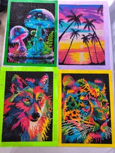 Diamond Paintings-lot of 4-Mushrooms,Palm Trees,Leopard and Wolf