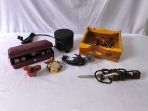 Singer Buttonholer, Cardinal Figure, Cardinal Tealight Holder, Antique Drawer Handles, Nutcracker Box with Cracker Accessories, Lot of 7 pieces