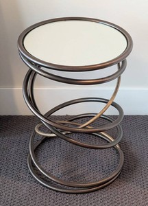 Accent Table - Two-Tone Metal Spiral Mirrored Side Table