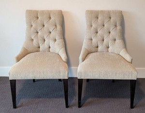 Tufted Side Chairs - Taupe Upholstered Pair