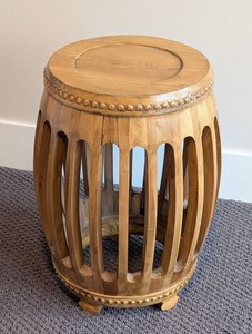 Wood Accent Table - Round Slatted Drum Stand