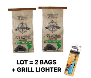 2 SACKS - South American HARDWOOD BRIQUETS  Kingsford GRILL LIGHTER