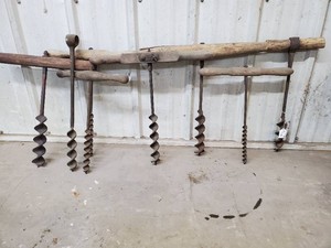 Lot of vintage hand auger bit drills one missing t handle