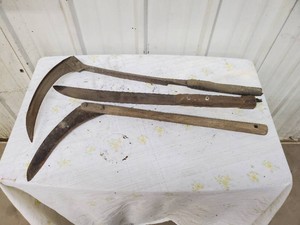 Old machete and 2 corn sicklescythes