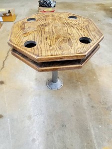 Wood table with aluminum mounting base