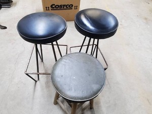 2 metal bar stools one wooden stool