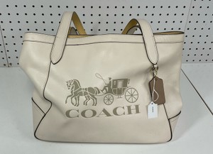 Coach White Leather Tote with Horse Carriage Embossed Logo 4063