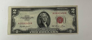 $2 Dollar Bill Currency 1953 A29161450A Red Ink