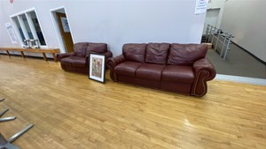LEATHER SOFA, LOVESEAT WITH  FRAMED ART
