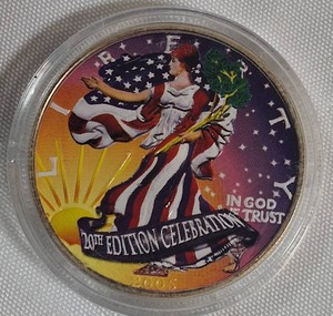 2001 American Silver Eagle  1 oz .999 Fine Silver  Colorized 20th Edition Celebration