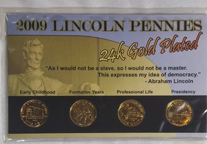 2009 Lincoln Bicentennial Pennies  4-Coin 24K Gold-Plated Set
